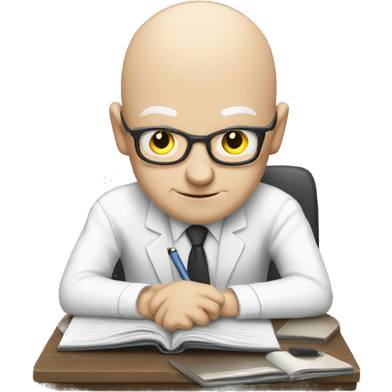 white bald man in front of notebook is taking a break emoji