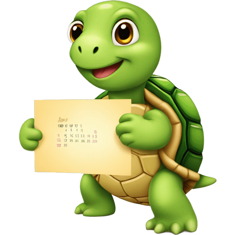 A cute little turtle with a card asking people to join the party. With Calendar emoji