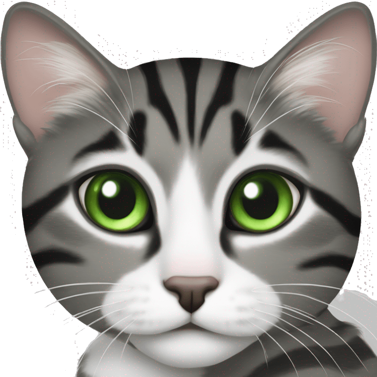 grey black and white tabby cat with greeny grey eyes  emoji