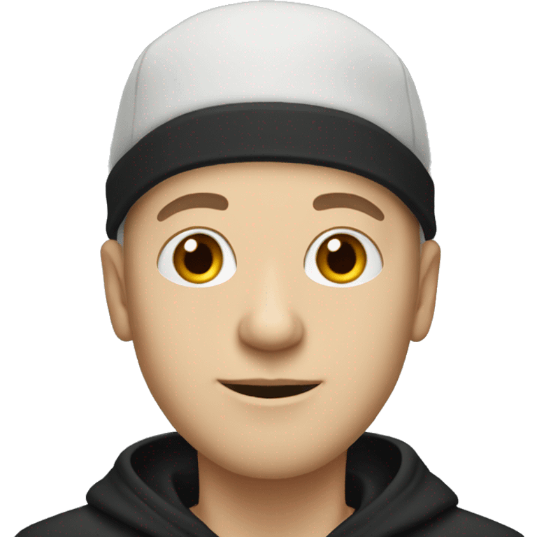 white bald male wearing a black hat and hoodie emoji