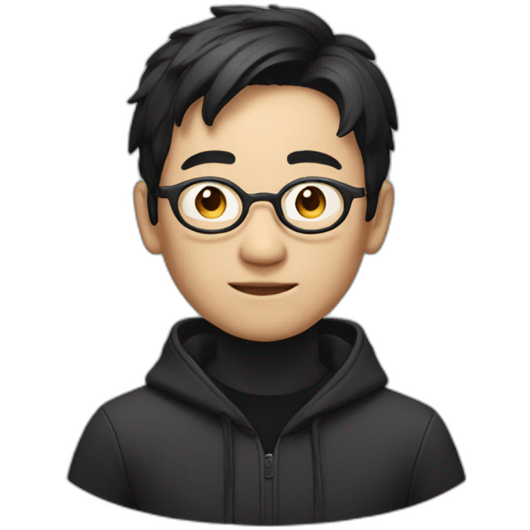 A mature Chinese boy with black hair and circle-shaped eyeglasses wearing black hoodie emoji