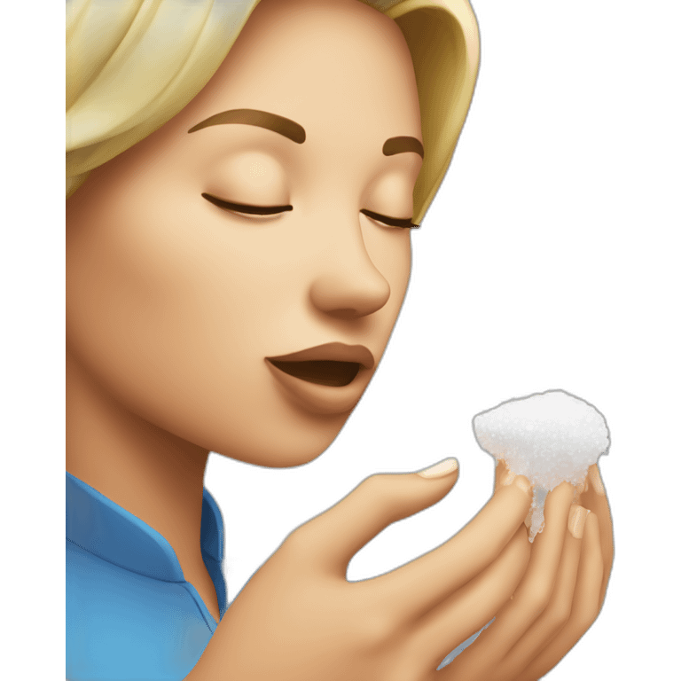 Female sniffing salt off a key emoji