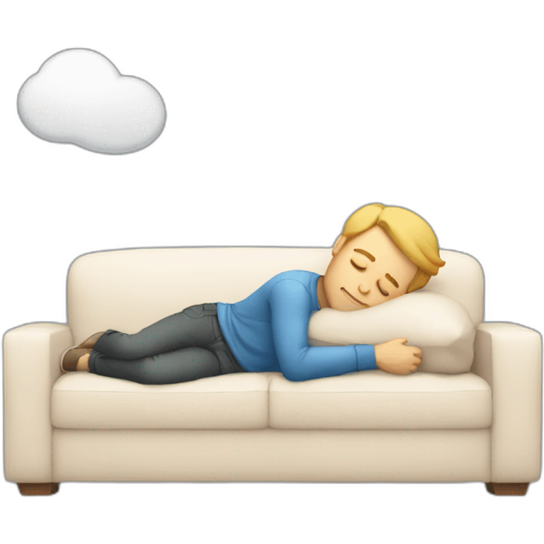 Caucasian guy sleeping on a couch dreaming of his boyfriend emoji