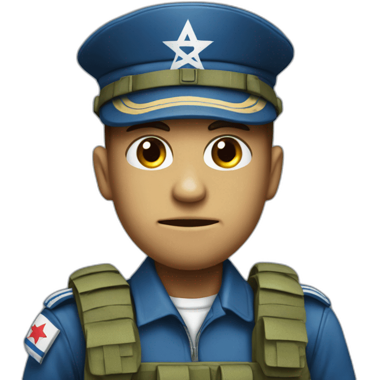 An angry soldier with an Israeli flag on his shoulder emoji