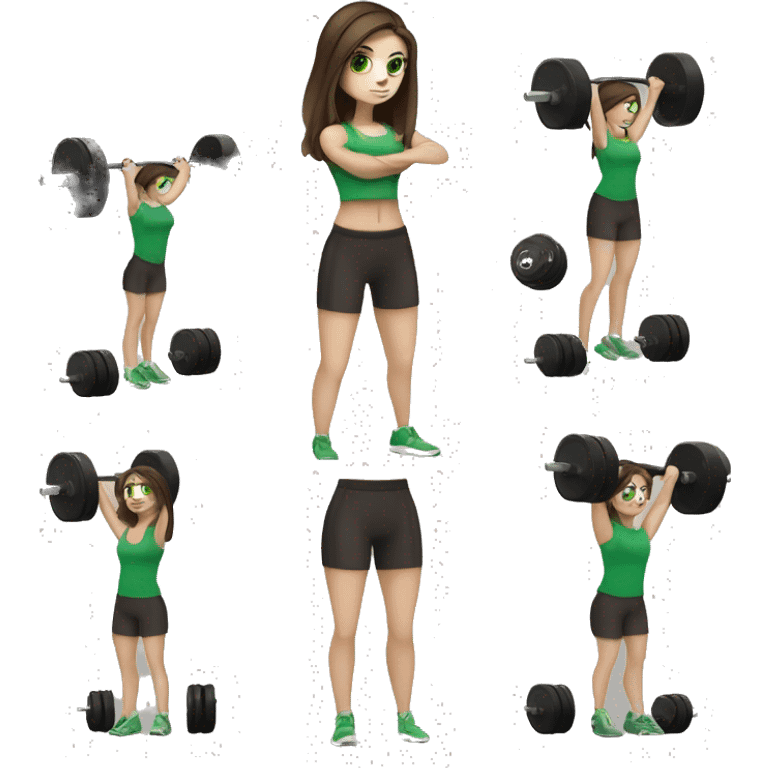 Skinny white girl with long dark brown hair and green eyes lifting weights  emoji