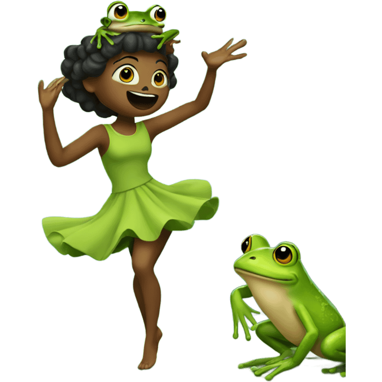 Lady with frog dancing in a forest emoji