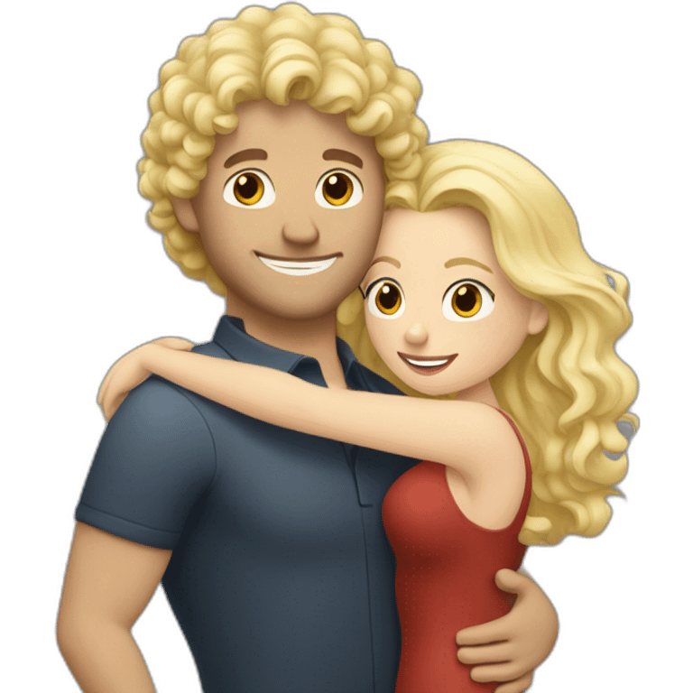 White man with dark curly hair hugging a blonde curvy woman emoji