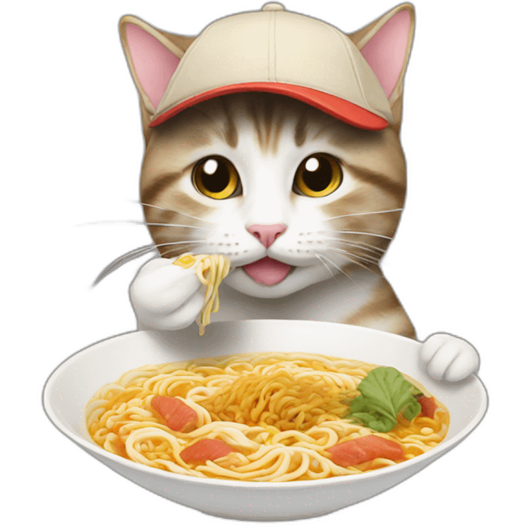 cat with cap eating ramen emoji