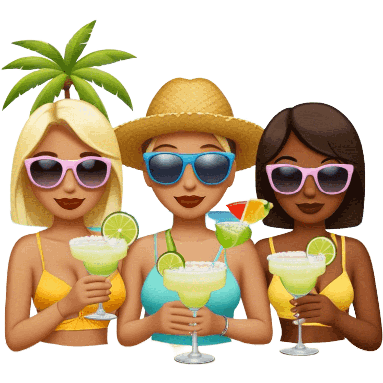 3 friends on the beach drinking margaritas  emoji