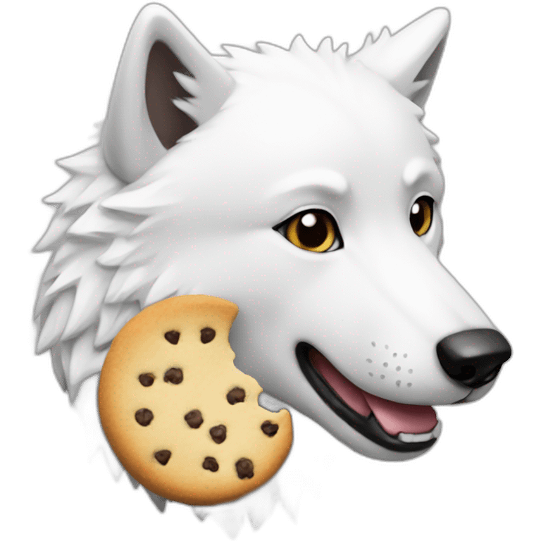 White cute wolf eating cookie emoji