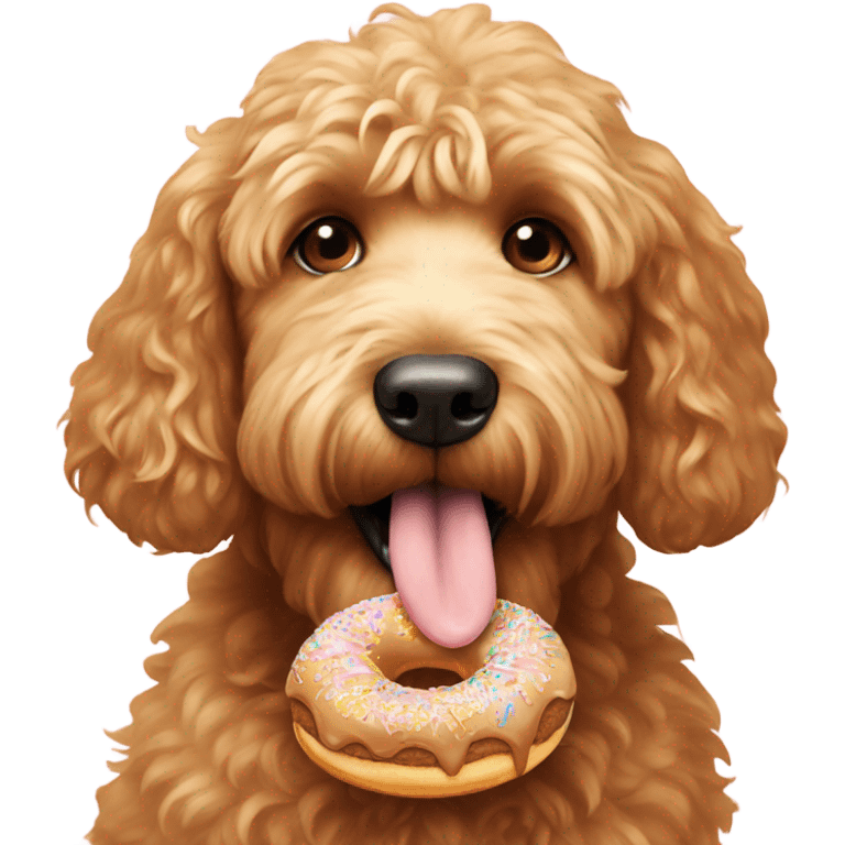 Golden doodle eating a donut emoji