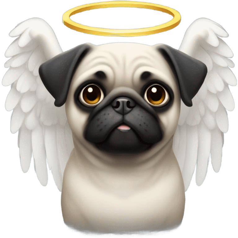 Black Pug with angel wings and halo emoji