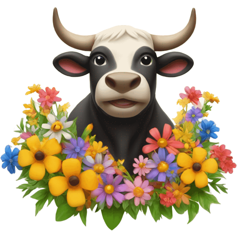 Smiling bull with flowers  emoji