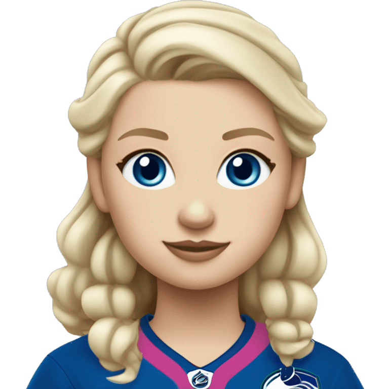 blonde girl with blue eyes in a vancouver canucks jersey with a pink bow in her hair emoji