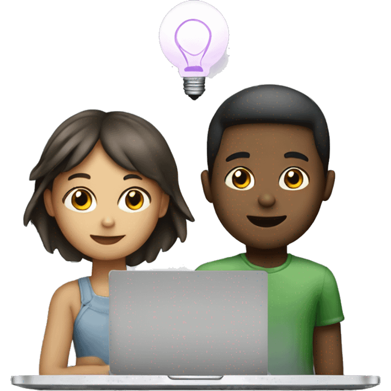 Girl and boy laptop with light above head emoji