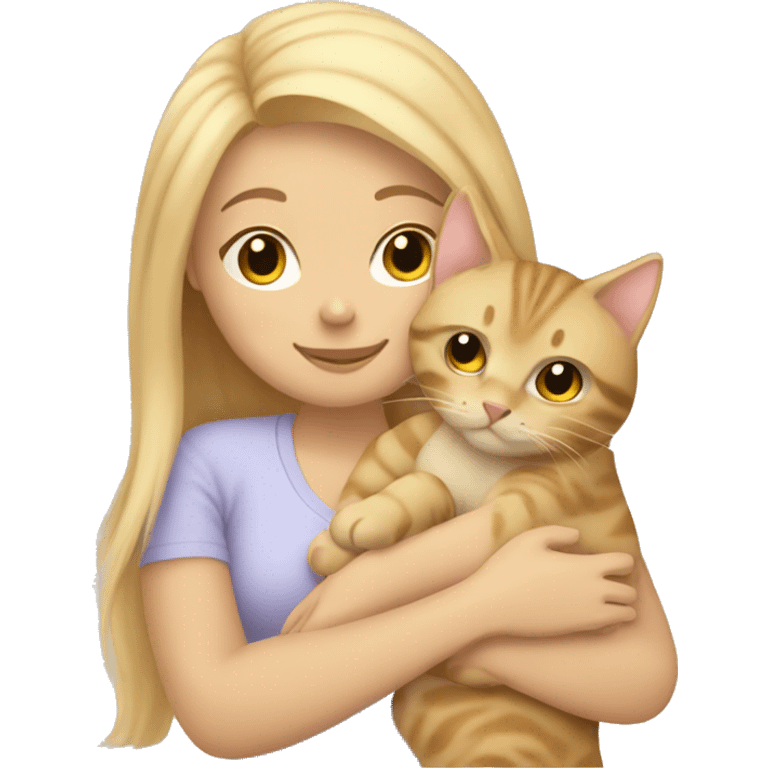 Blonde hair girl snuggling beige tabby cat emoji