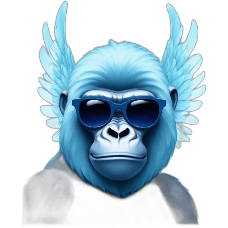 cyan gorilla with angel wings and navy blue chromatic sunglasses emoji