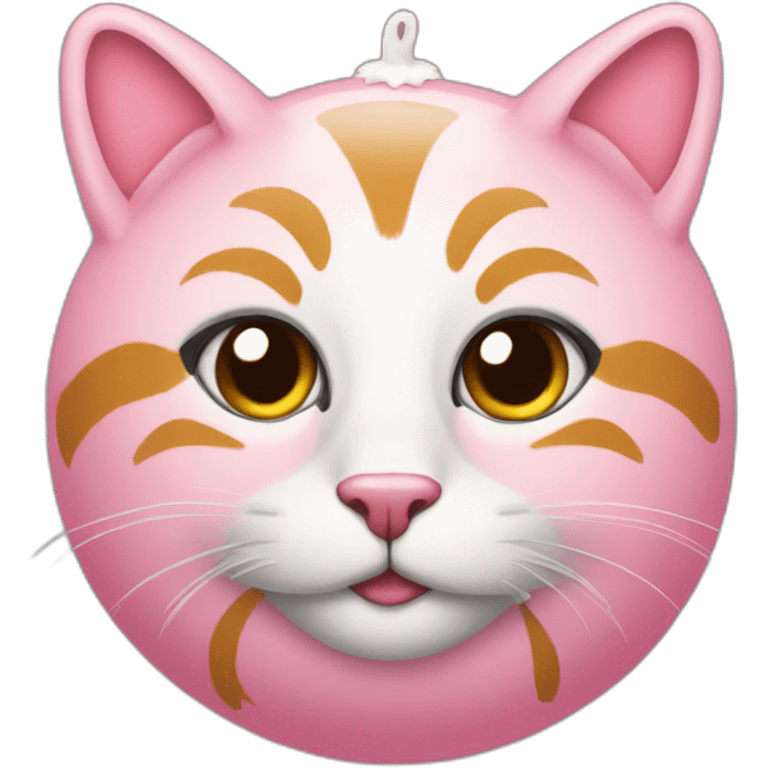 Bola de Navidad rosa con cara de gato emoji