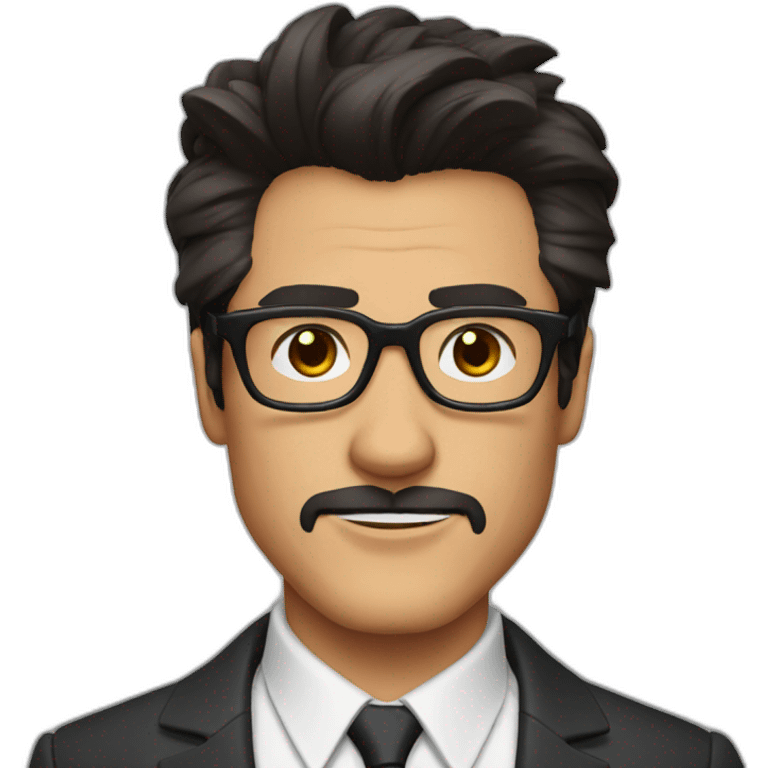 Man with black round frame glasses with Tony Stark hair style emoji