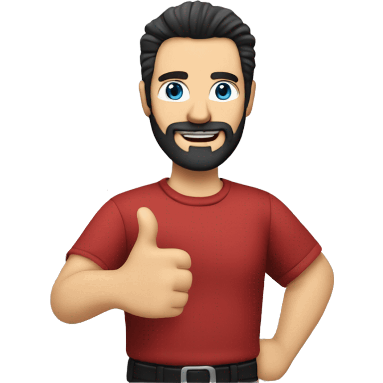 A middle-aged Caucasian man with a beard and spiky black hair wearing a red shirt giving a thumbs up gesture emoji