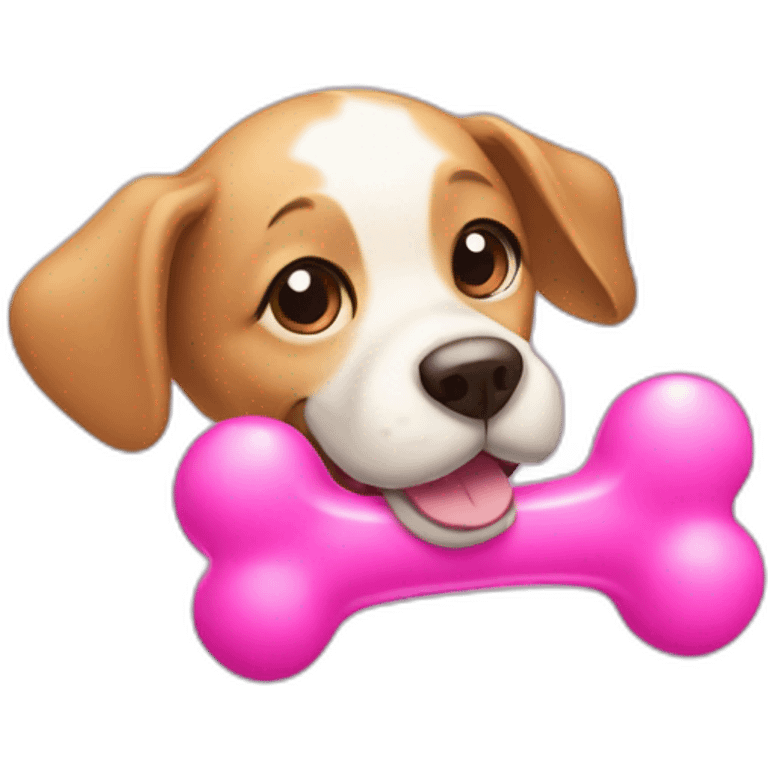 dog with pink toy bone lays down emoji