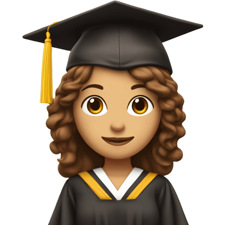 Chica con pelo café rizado y con gorro de graduación  emoji