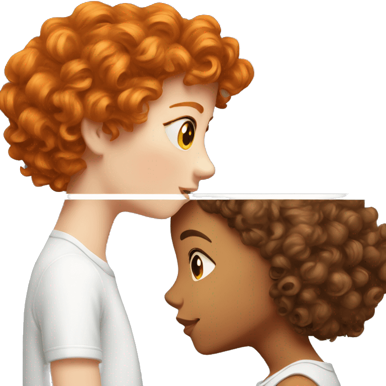 Ginger girl and brunette curly hair girl kissing emoji