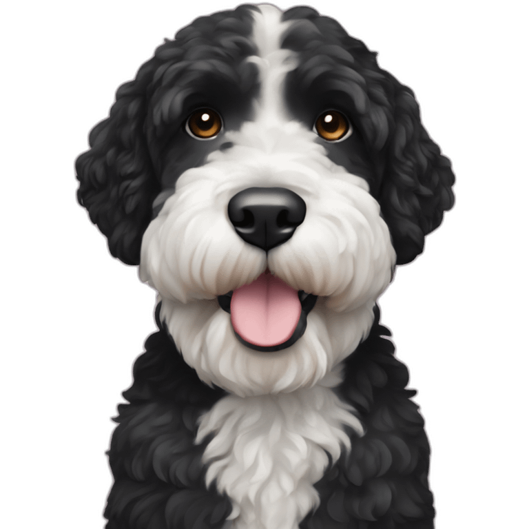 black face Portuguese water dog with white chin and chest emoji