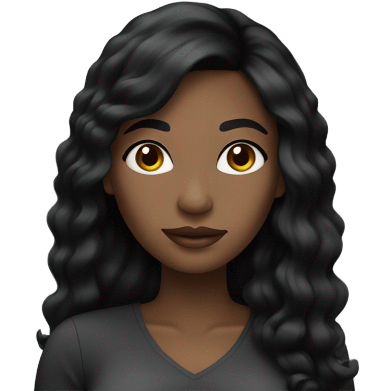 black woman with black long hair and a nice top emoji