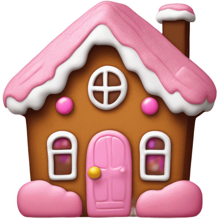 A pink and brown gingerbread house  emoji