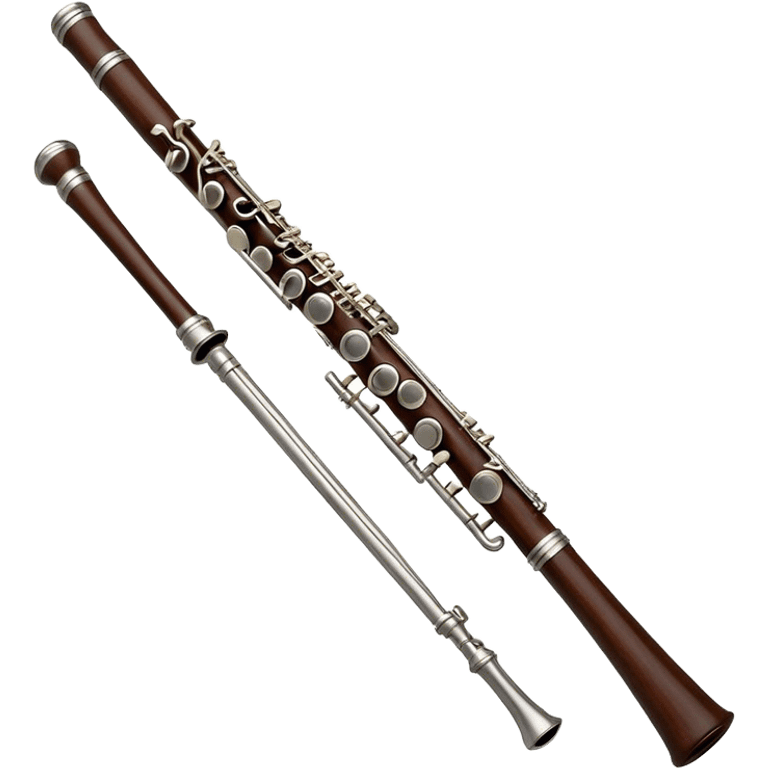 Cinematic Realistic Oboe, slender and elegant dark wood body, silver-plated keys catching soft highlights, delicate reed resting at the top, glowing with refined and classical beauty. emoji