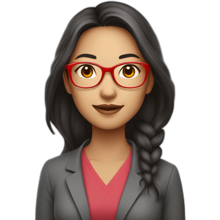 Young woman asiatic teacher with red glasses and lot of flashy colors emoji