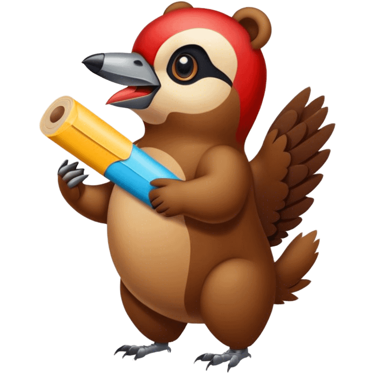 Woodpeckers taping on a bear emoji