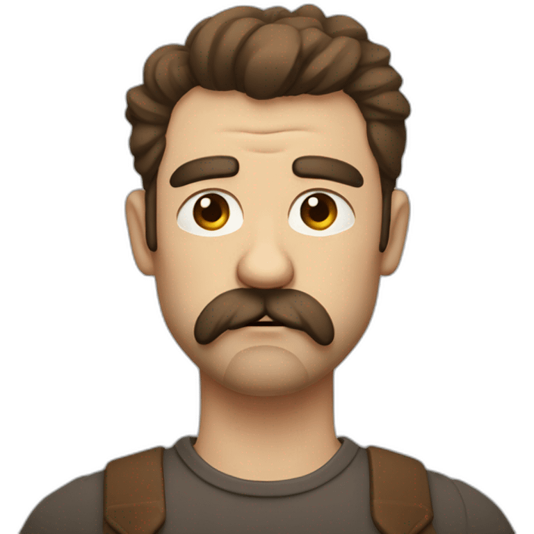 Grumpy man with brown hair and stache/beard but separated emoji