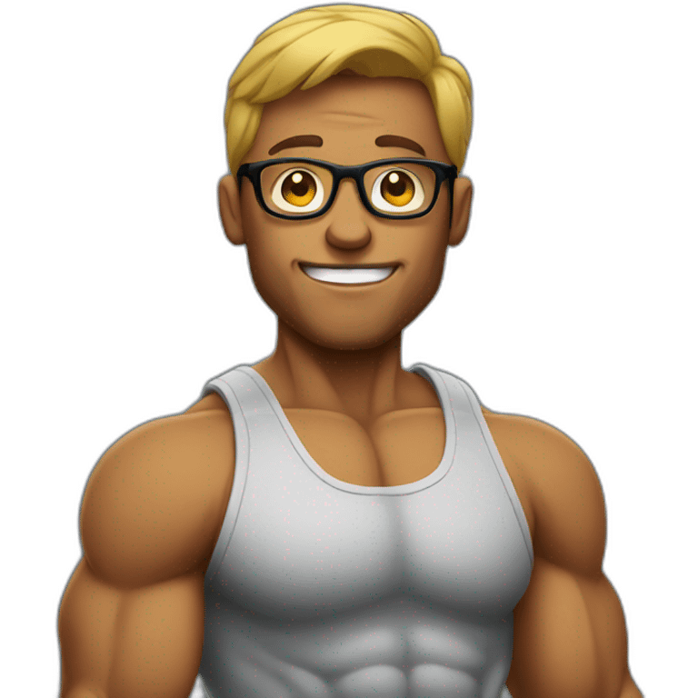 Muscle guy wears glasses emoji