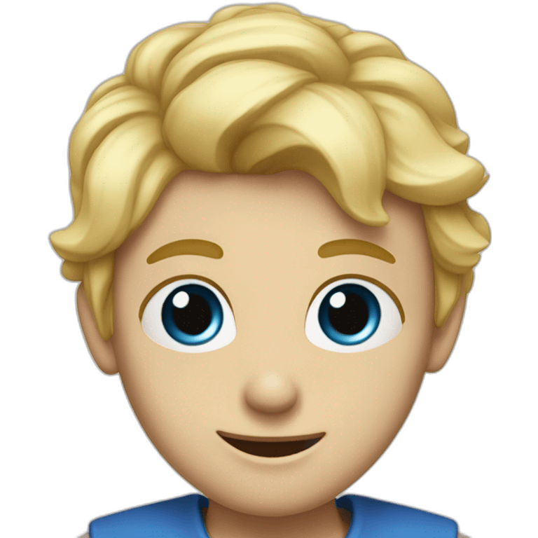 A rambunctious blonde hair blue eye boy with dimples on his cheeks. emoji