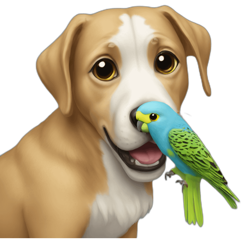 a dog eating the budgie emoji