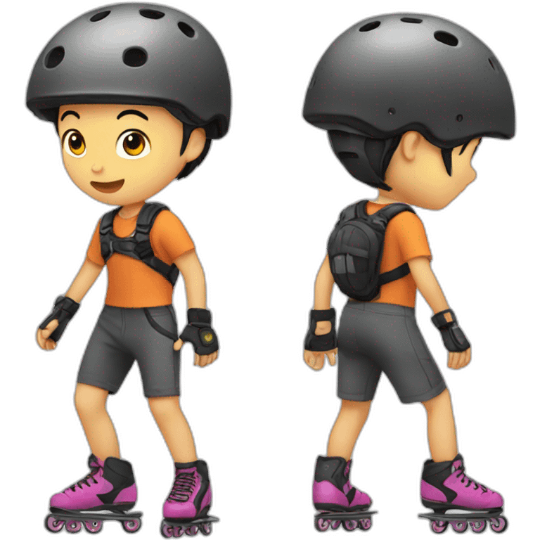 Autistic asian boy rollerblading emoji