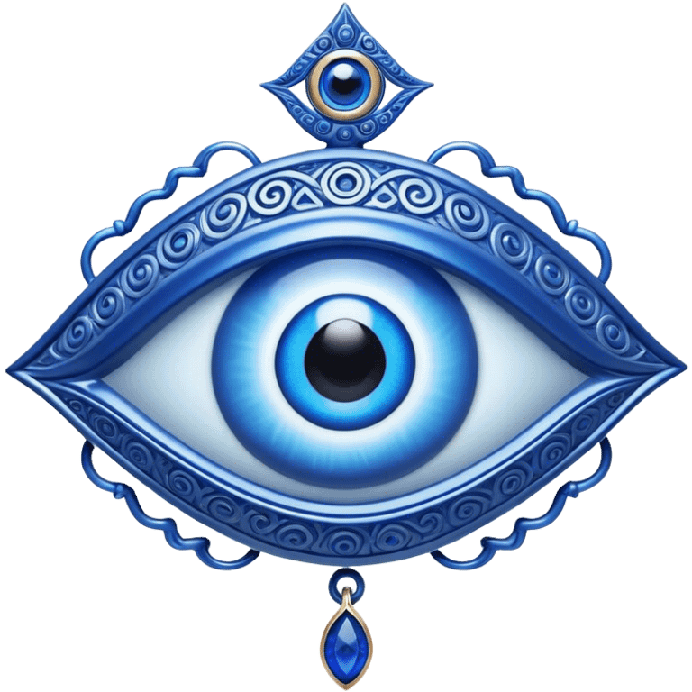 Cinematic Realistic depiction of a classic Evil Eye talisman, rendered with intricate details and vibrant blue hues, set against a soft, ethereal backdrop that underscores its protective symbolism emoji