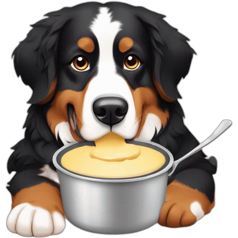 bernese mountain dog eating swiss fondue emoji