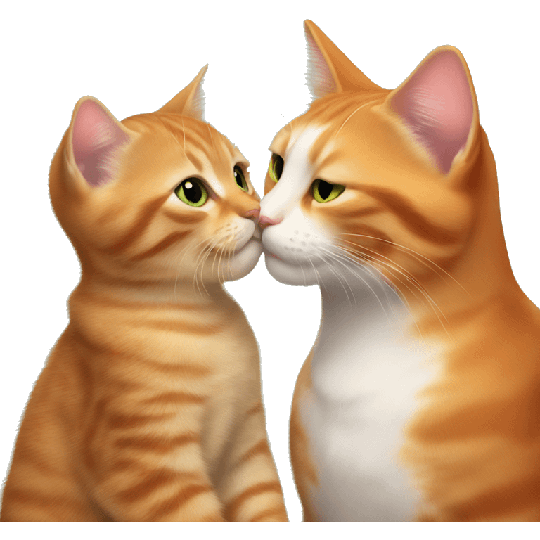 A big red cat kisses a small tricolor kitty emoji