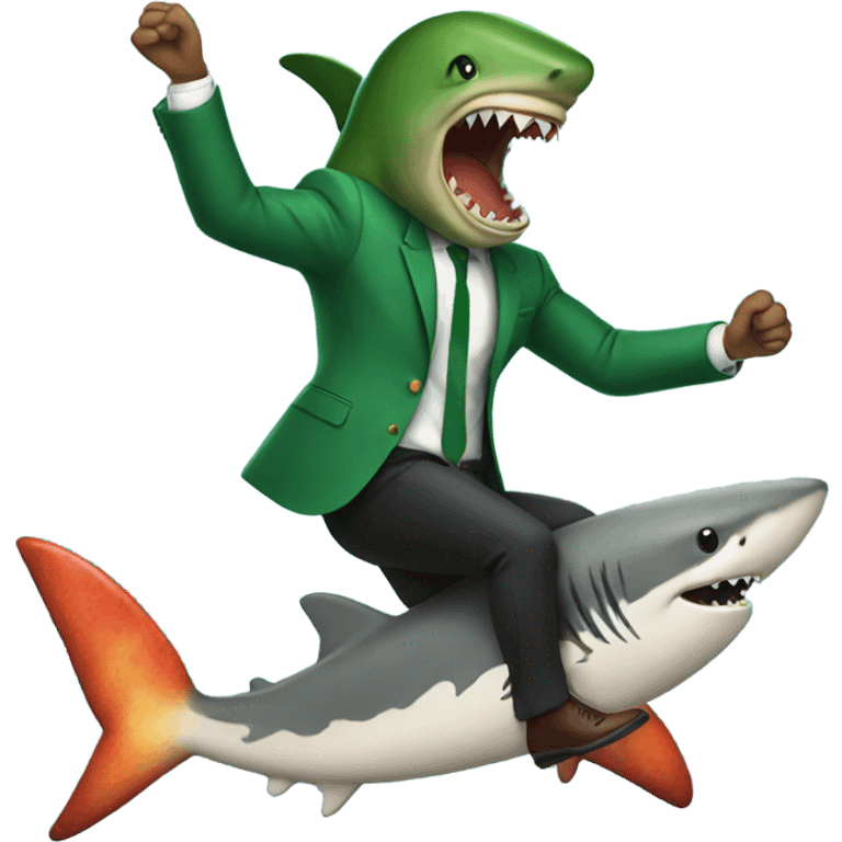 Pizza dancing riding a shark with a green suit emoji