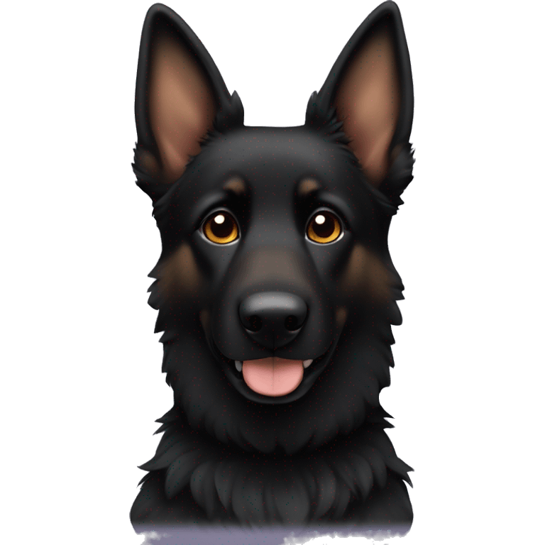 black fluffy german shepherd with a little bit of brown on the cheeks and one ear floppy emoji