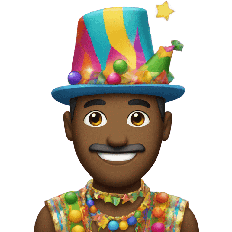 A man wearing a costube but ready to party emoji