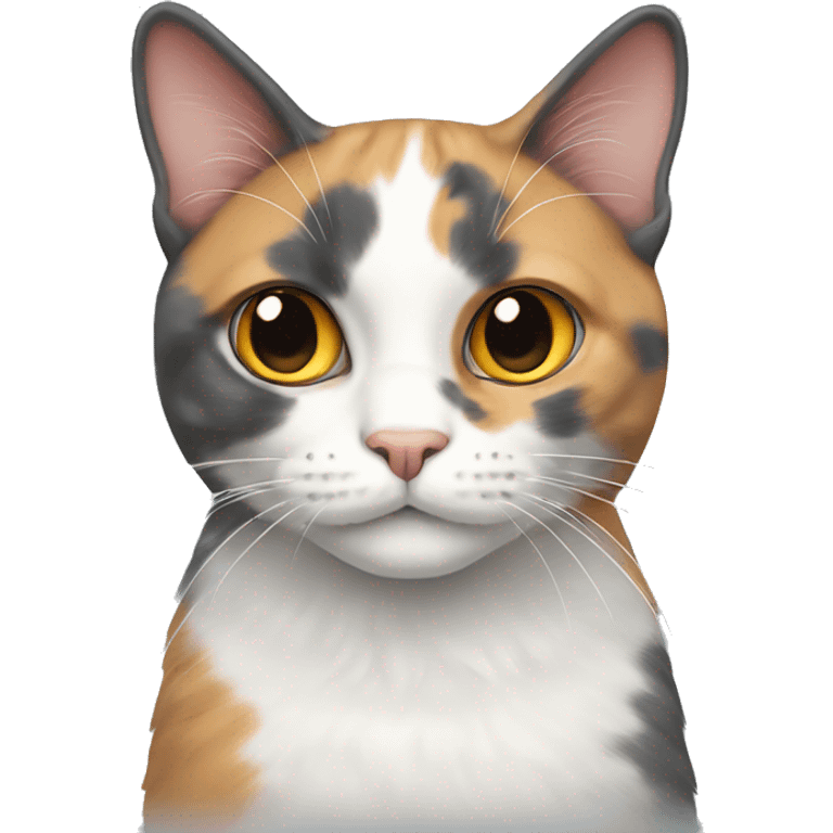 Calico cat with grey cat emoji