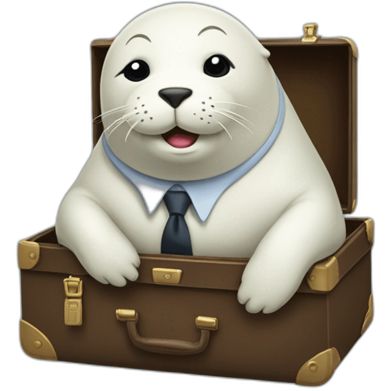 White seal in tie and with briefcase and closed eyes emoji