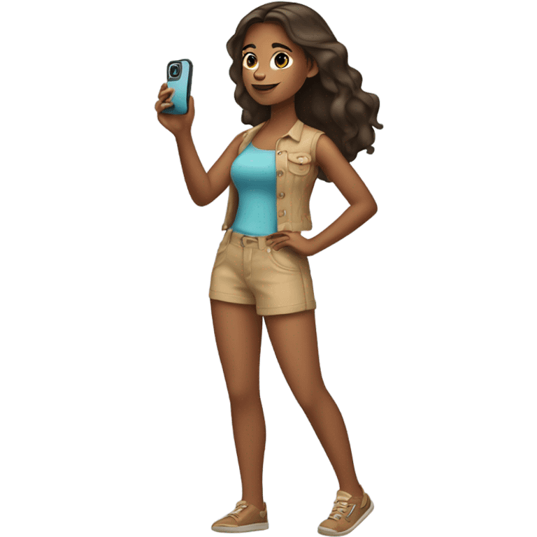 Girl with tan skin taking a selfie full body emoji