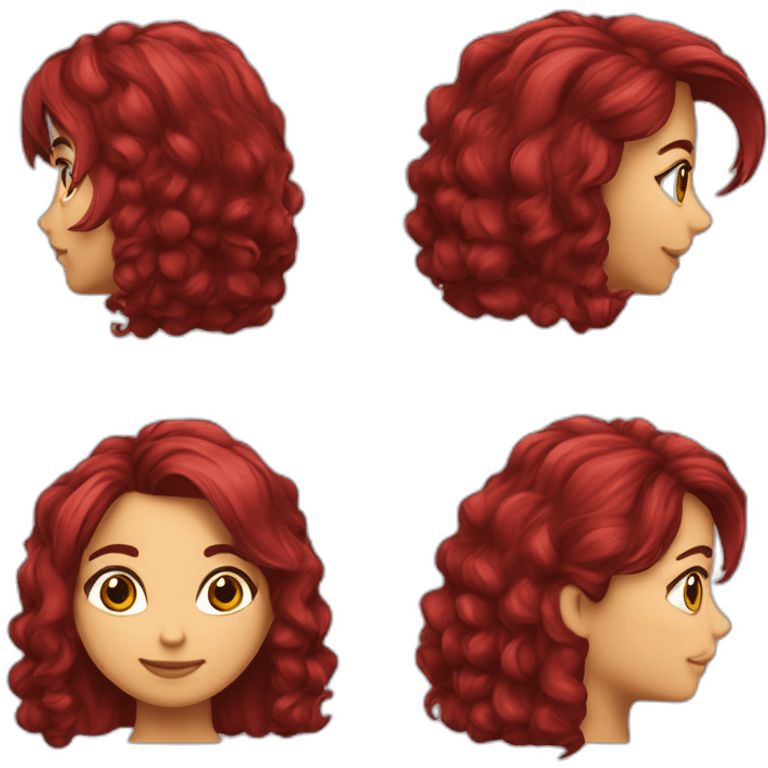 Menina cabelo cacheado e vermelho usando óculos de armação fina roxa emoji