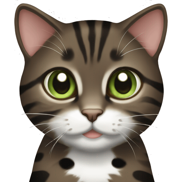 Dark brown tabby dark brown black spotted with white paws cat with brown-green eyes  emoji