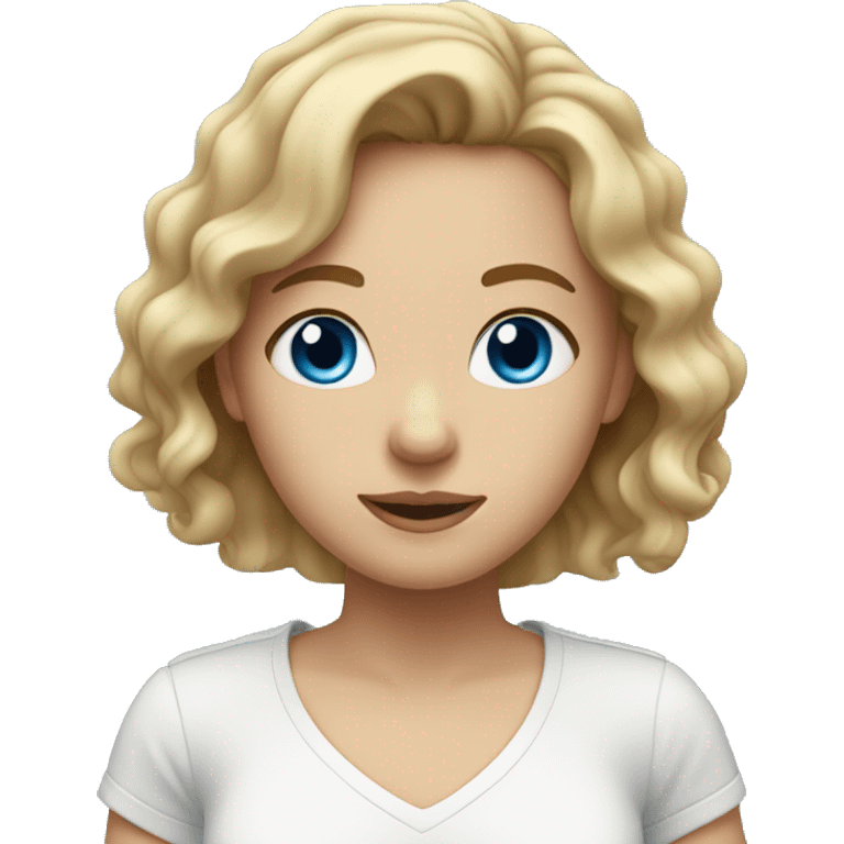 girl with dirty blonde wavy hair and blue eyes wearing a white shirt emoji